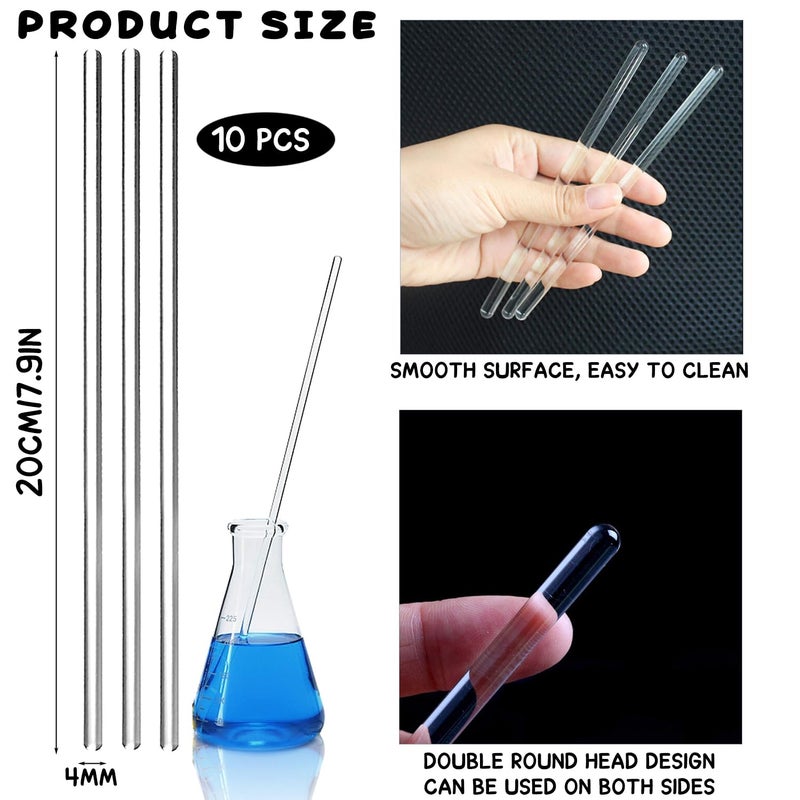DreamAug 10-Pack Glass Stirring Rods – 7.9" Long, 6mm Diameter, Both Ends Round – Heat-Resistant Glass for Lab and Home Use - Image 2